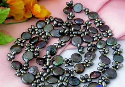 

song voge gem nanJ0601 BLACK RICE/COIN FRESHWATER CULTURED PEARL NECKLACE