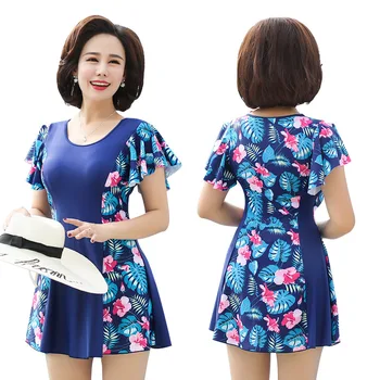 

[NODELAY] Two Pieces Swimsuit Skirt Swimwear Women Beachwear Floral Printed Bathing Suit 2019 Plus Size Conservation Swim Suit