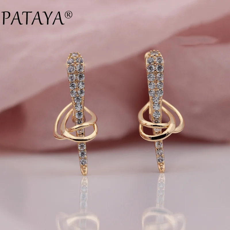 

PATAYA New Arrivals Micro-wax Inlay Natural Zircon Long Dangle Earrings Women Wedding Party Unique Shuttle Symmetry Fine Jewelry