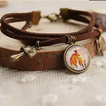 Pulsera con zorro cuerda bronce bohemio 2017 moda joyería vintage pulseras con encanto para mujeres y hombres