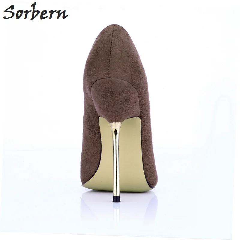 En Zapatos Tacón Café Alto coffee custom Bombas Remaches Sorbern Suede De Cadena Negro Mujer Color Gran Mujeres Faux Oro Tacones Deslizamiento Brillo Tamaño Metal SIPqnwE