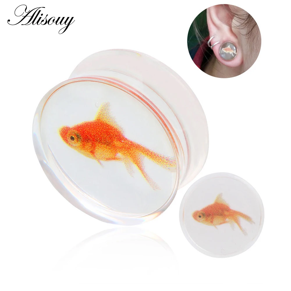 

Alisouy 2pcs Golden Fish Transparent Acrylic Ear Plugs and Tunnels Piercing Ear Gauge Ear Expander Earring Body Jewelry Piercing