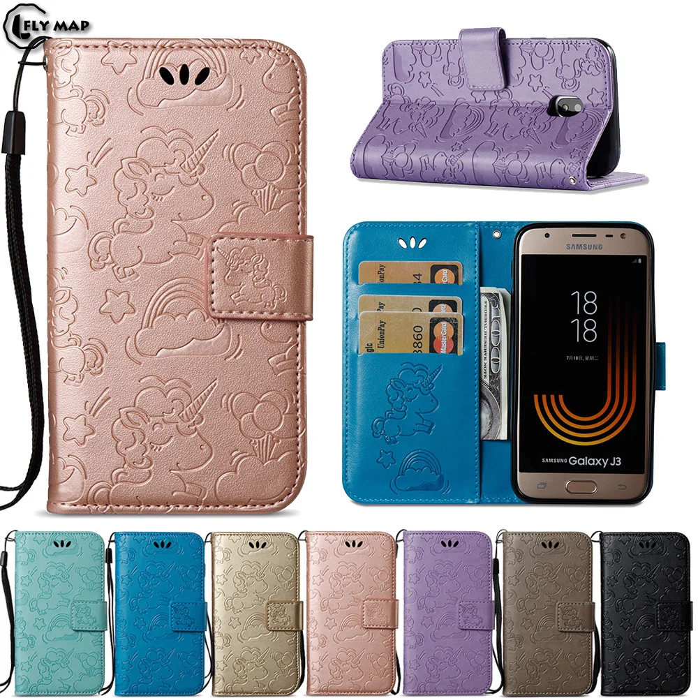 Unicorn Flip Case For Samsung Galaxy J3 2017 J330 Wallet Phone Cover Shell j 3 SM-J330F SM-J330F/DS SM-J330FN SM-J3300 SM-J330