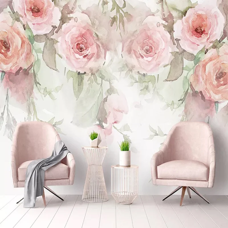 Пользовательские фото обои розы цветы ручная роспись акварель 3D фрески обои для гостиной спальни настенная живопись современный 3D