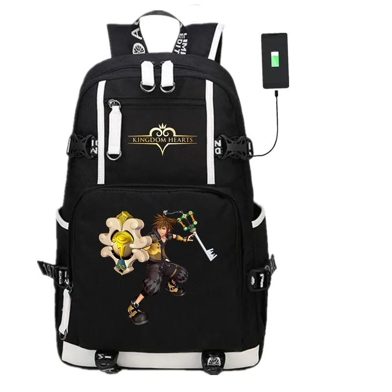 Аниме игры Kingdom Hearts 3 болит рюкзак с usb-портом Косплэй геймерами поклонников ноутбук плеча Дорожная сумка для школьников сумки подарок