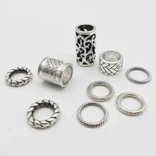 9 шт./лот смешанные металлические Набор для подвязанные лентой, с объемной волной, дредлоки, для увеличения объема, бусины кольца трубки для Аксессуары для волос: около 8 мм-10 мм отверстие