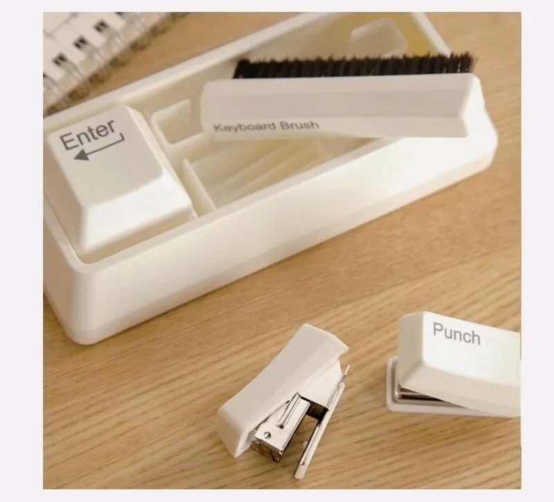 paper clip magnet + punch + stapler + keyboard brush (5)