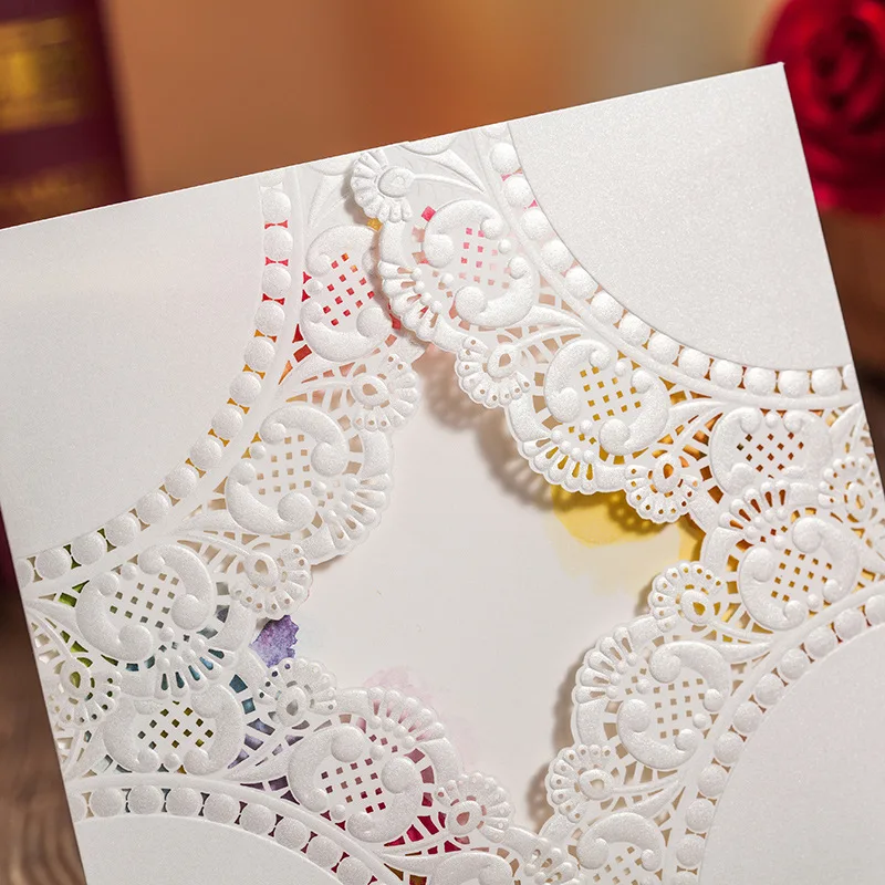 Square Classic Cut Out Белый Цвет Кружева Цветок Свадебные Приглашения Карты|flower gifts for