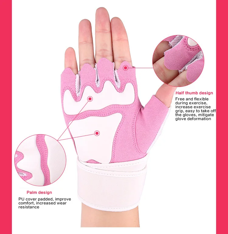 Aomardon для женщин перчатки для спортзала Половина Finger дышащие удобные Фитнес упражнения Бодибилдинг тренировки розовый запястье обёрточная