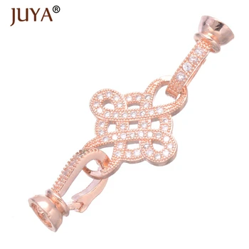 

Rhinestone Chinese Knot Double Fold Over Clasps Connectors For DIY Gemstone Pearls Necklace Bracelets beads end caps Components