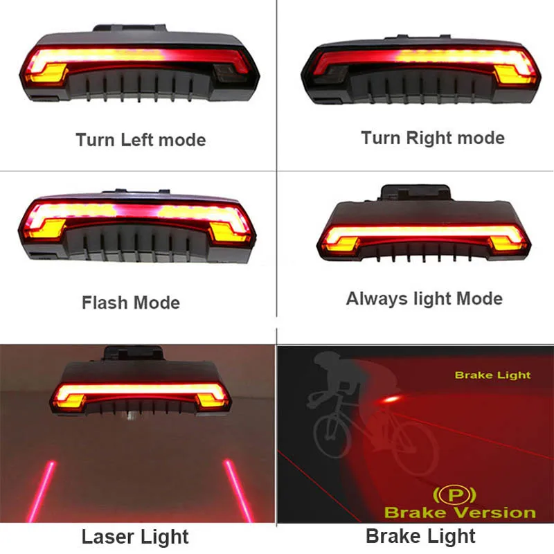 Buy Wireless Bike light Brake Bicycle Rear Light laser taillight Smart USB Rechargeable Cycling Accessories Remote Turn led