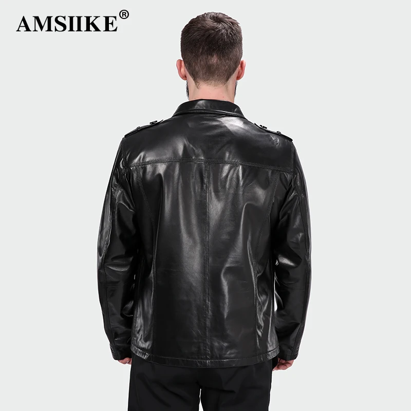 AMSIIKE 2017 Мужская Чёрная Кожаная Куртка Воротник Стойка A13256|jacket jacket|jacket leather jacketjacket