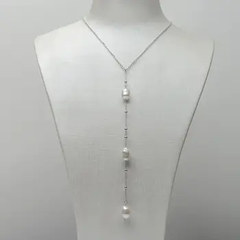 

Free Shipping 9-10mm White Real South Sea Pearl Long Necklace 925 Sterling Silver Adjustable