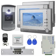 DIYSECUR Strike Lock Video Door Phone Doorbell Video Intercom Remote Control RFID Metal Outdoor Camera 1 Camera 3 Monitors