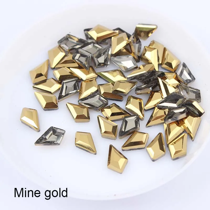Маленькие стразы в форме стрелы для дизайна ногтей, 30/100 шт./лот, 5,5x8,5 мм, плоские с оборота цветные камни для 3D украшения ногтей - Цвет: Mine Gold