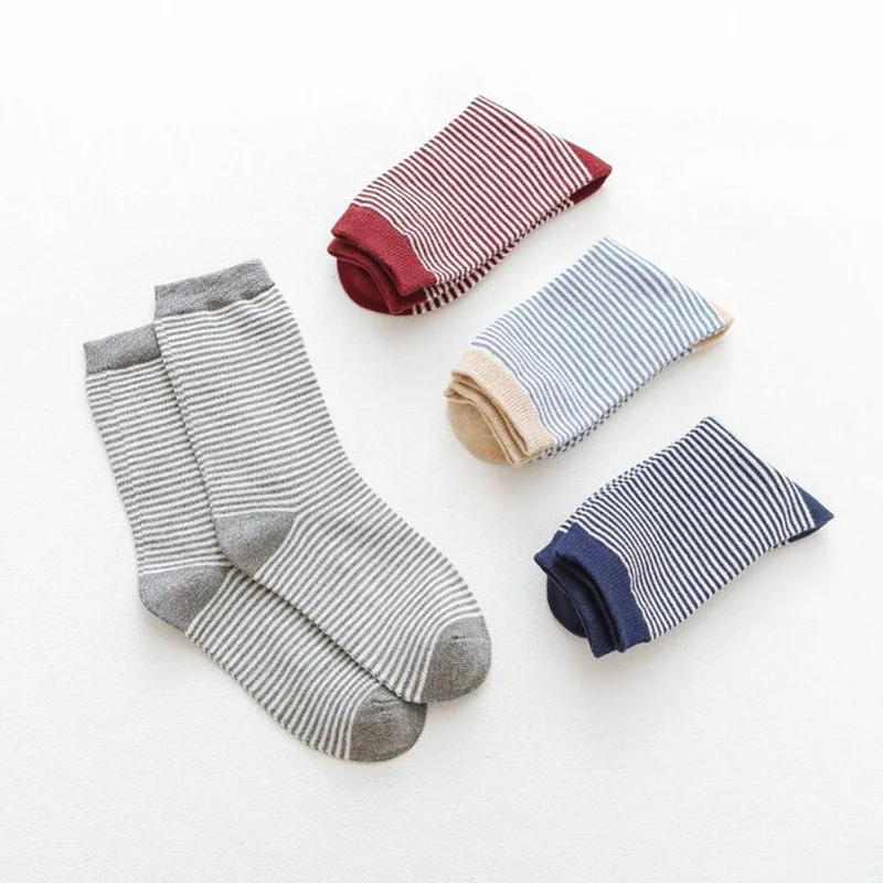 Harajuku Cotton Stripe Socks For Women 4Colors Long Socks High Crew Happy Socks Female Casual Sokken Calcetines Autumn Winter