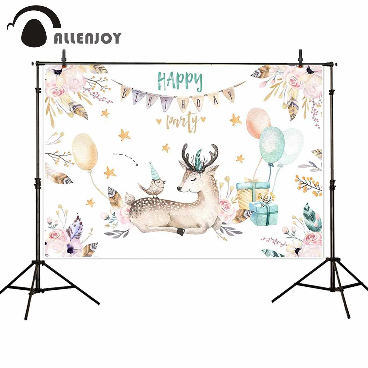 

Allenjoy kids background for photography cute baby deer nursery animal bohemian watercolor backdrop birthday party photocall