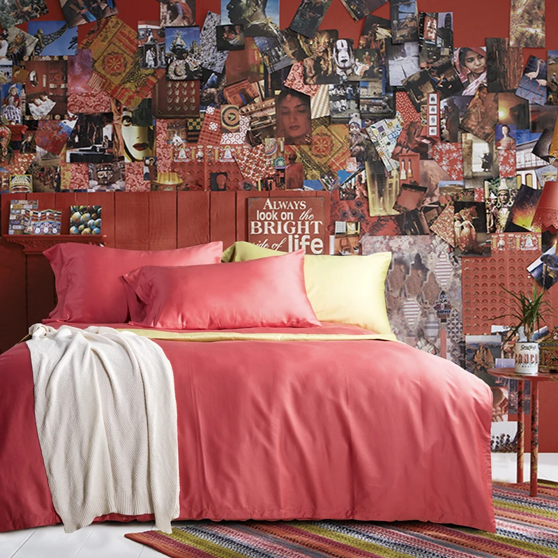 

2017 Red Pure Color Simple Style 60S Long Staple Cotton Satin Bedding Set Duvet Cover Bed Linen Bed sheet Pillowcase King Queen