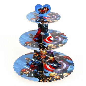 

New Arrival Avengers 3-Tier Dessert Cupcake Stand Family Party Boy Theme Party Paper Cake Stand Folding Cookies Snack Supply