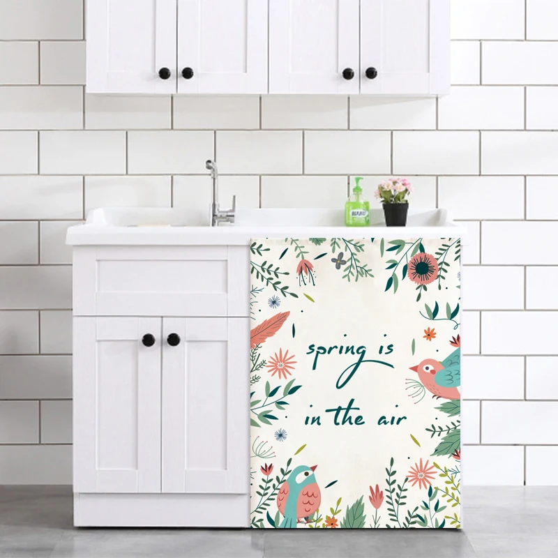 

Cartoon Printed Roller Washing Machine Refrigerator Dust Cover with Storage Pocket Dustproof Cotton Linen Cloth Craft fcz-01