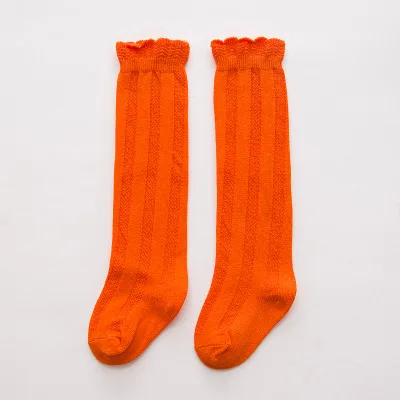 Симпатичные детские носки Хлопковые гольфы для маленьких девочек Однотонные Карамельный цвет для детей ясельного возраста, Комплект детских носок двойной вязки короткие носки для детей - Цвет: orange