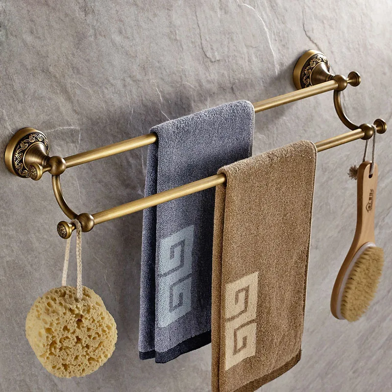 AUSWIND vintage Bathroom carving round base brass Towel Rack Bathroom