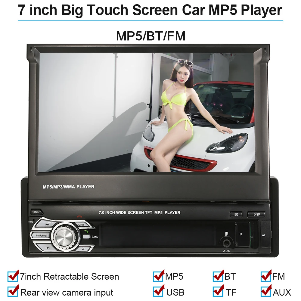 

7 inch Retractable MP5 Player Car Stereo Radio Player Multimedia Entertainment with BT FM USB SD For Bmw E46 E90 Tesla Model 3