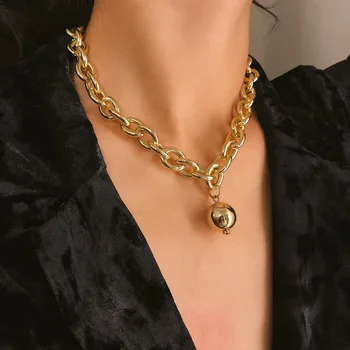 

KMVEXO Round Ball Choker Necklace Women Statement Party Jewelry Punk Metal Pendant Necklaces 2019 Wholesale Chains Bijoux Gift