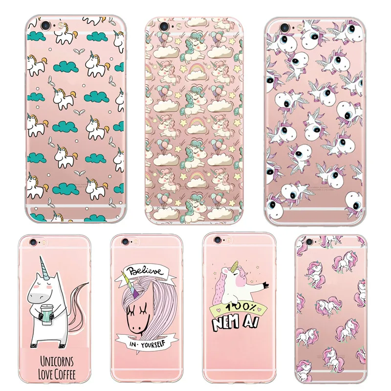 Cute Unique Unicorn Cartoon Transparent Ultra Thin Flexible Soft Silicone Phone Case Back Cover For Apple iPhone 5S 6 6S 7 6Plus