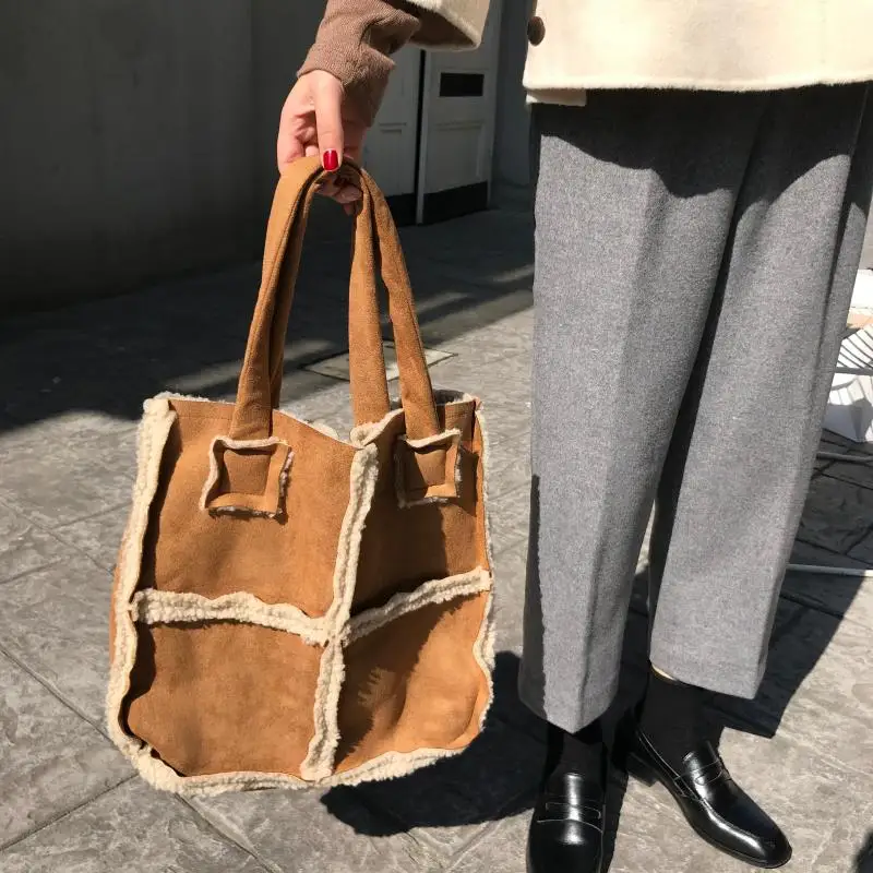 Высококачественная Замшевая сумка из овечьей шерсти pu кожаная женская модная сумка на плечо сумка-мессенджер сумка большая Вместительная женская персональная сумка
