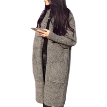 Шерстяная куртка Корейская версия осенний модный длинный кардиган женский толстый женский вязаный свитер джемпер одежда vestidos LXJ228