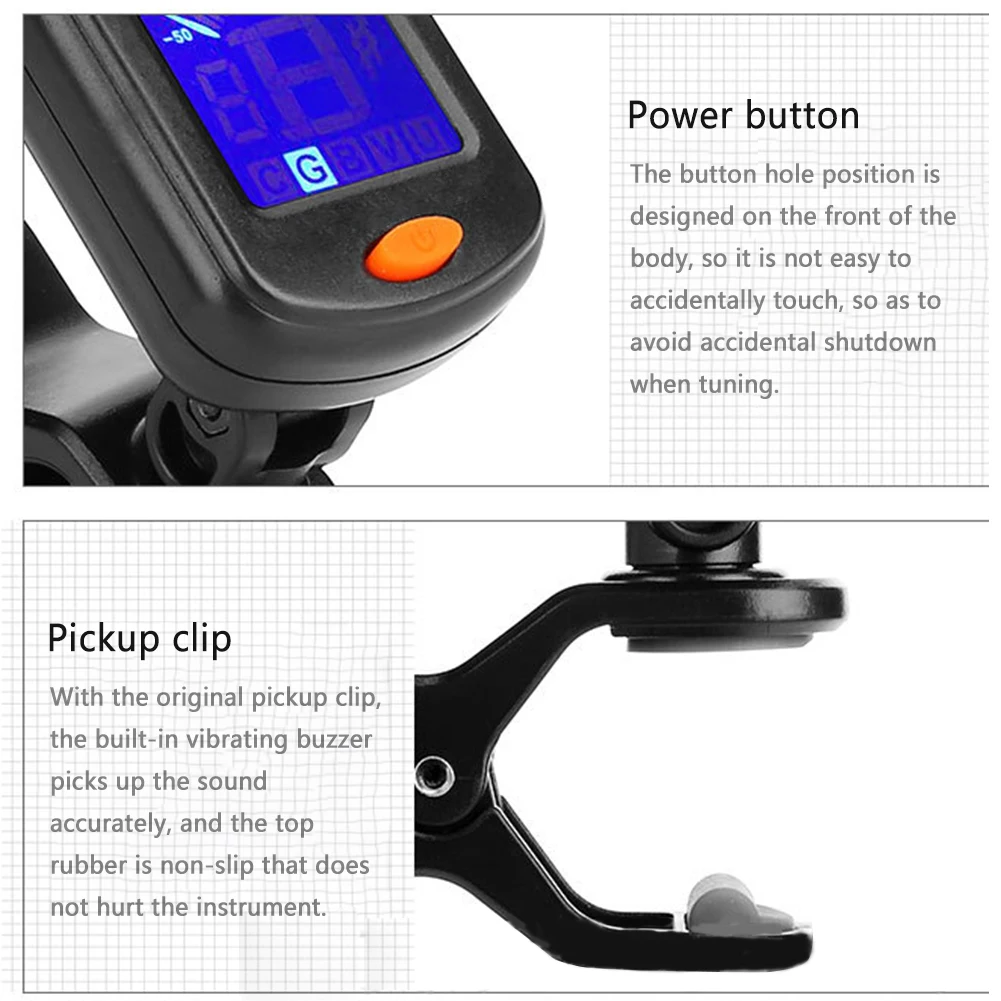 AT-101 цифровой клип тип Электрический цифровой гитарный тюнер складной Высокая чувствительность Вращающийся клип аксессуары для музыкальных инструментов