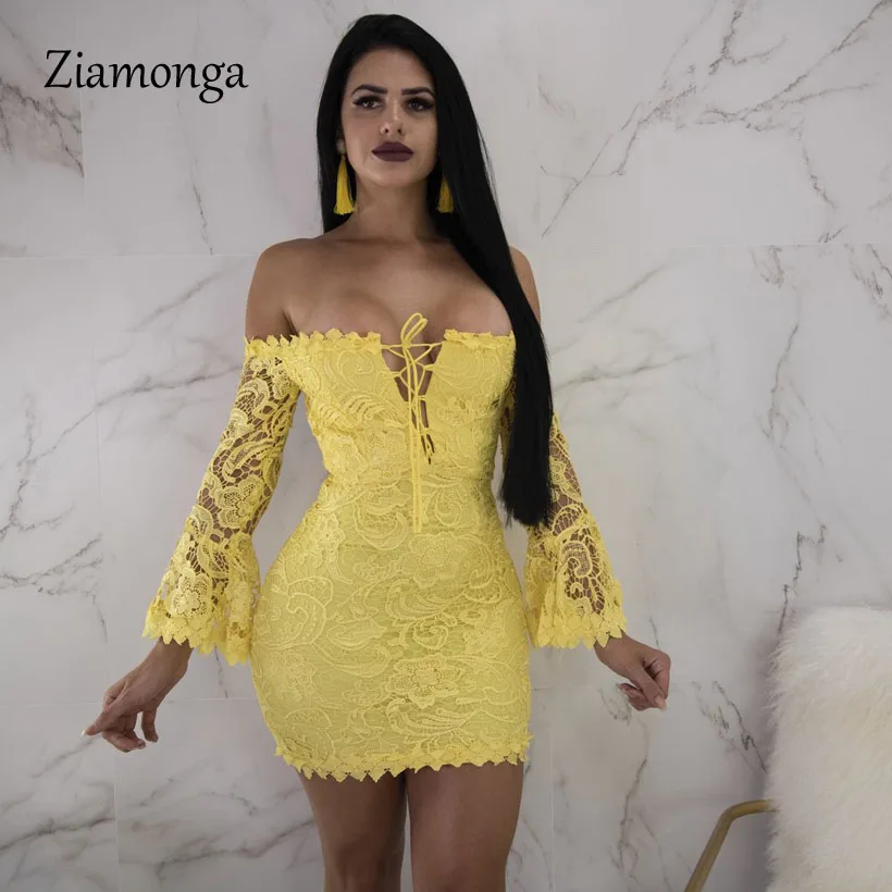 

Ziamonga S- XXL Plus Size Lace Dress 2019 New Sexy Vintage Dress Long Sleeve Casual Mini Short Bodycon Dress Women Winter Dress