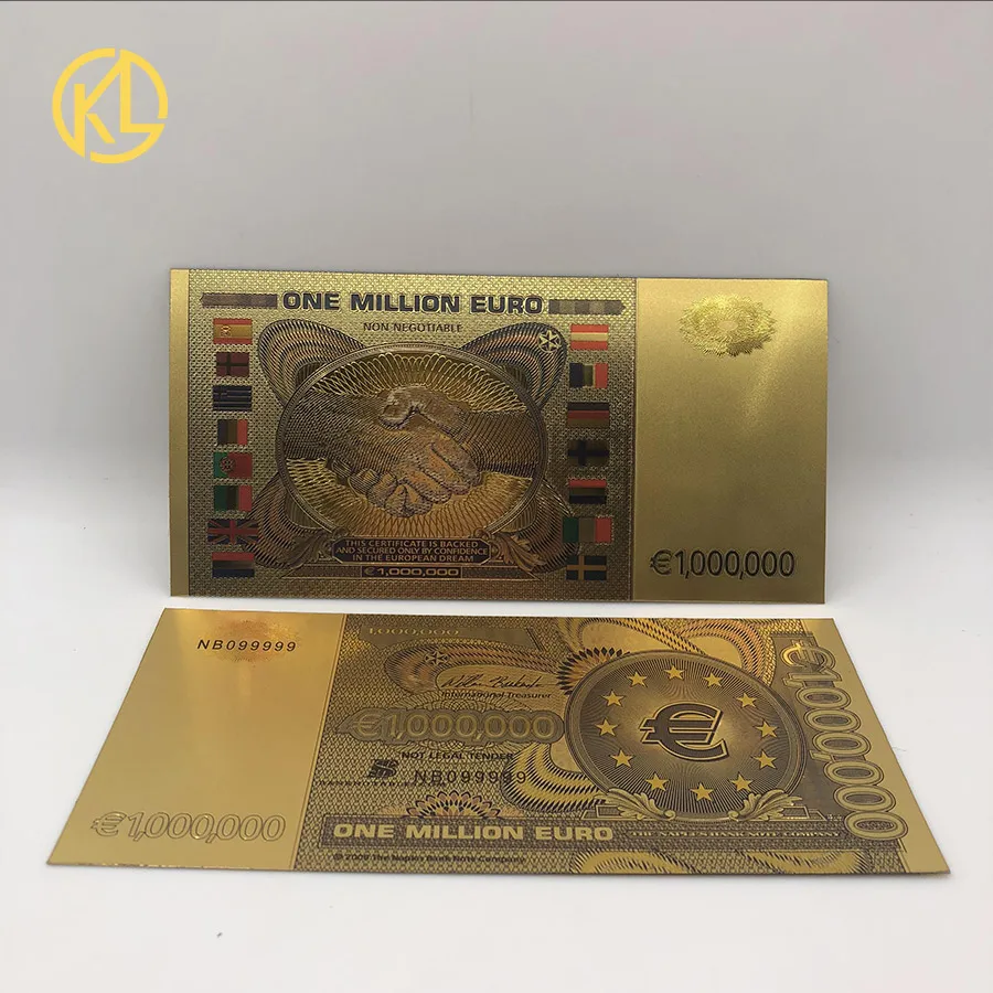 

10pcs/lot Color Euro Banknotes 1 Million Euro Banknote in Gold foil commemorative banknote Value Collectible gift