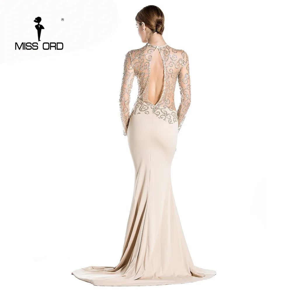 شحن مجاني Missord 2019 مثير فستان طويل انظر من خلال عالية العنق طويل الأكمام bodycon ماكسي اللباس FT2537-2
