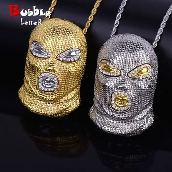 

Hip Hop CSGO Pendant Necklace Punk Style Bling Rhinestone Gold Color Mask Head Charm Men's Rock Jewelry High Quality Gift