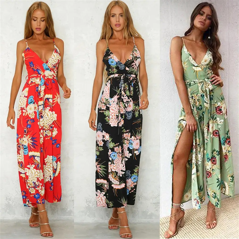 2018 Summer Women Sexy Floral Print Boho Jumpsuits Rompers