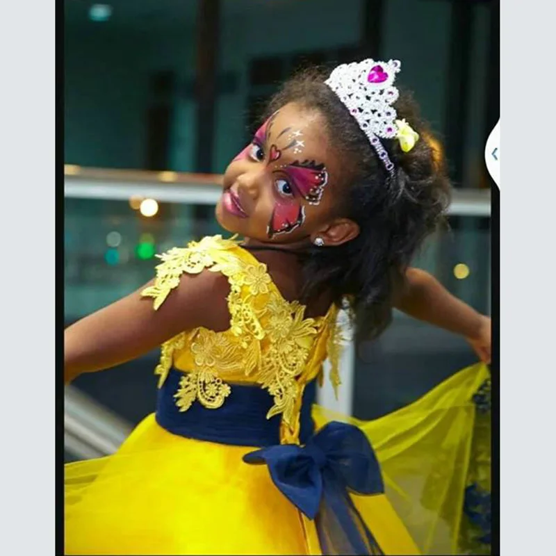 navy blue and yellow flower girl dresses
