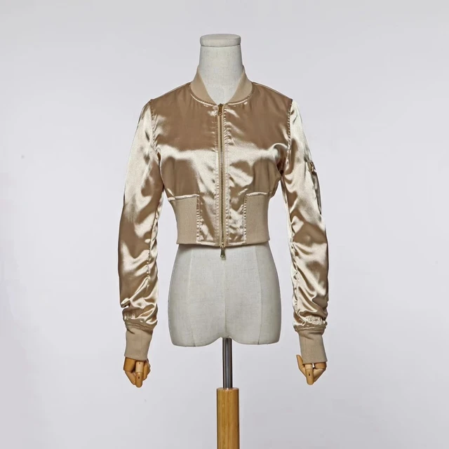 Buy 2017 Black Gold Bomber Jacket Women Winter Long Sleeve Satin Jacket Female