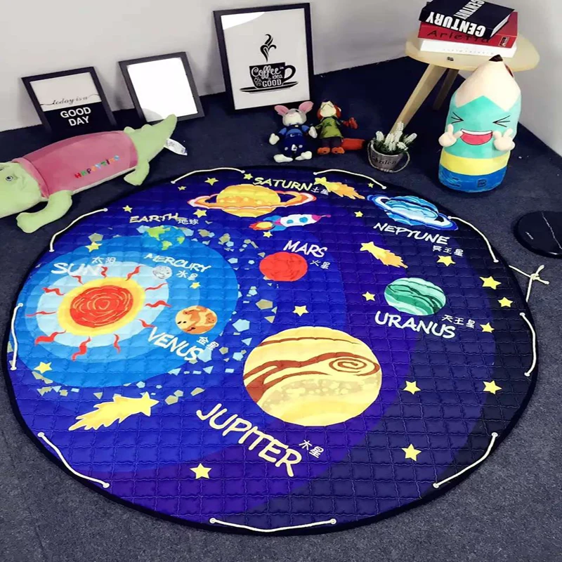 

Solar system planets pattern polyester fabric quilting kids / children's mat round carpet diameter 150 cm toys storage bags