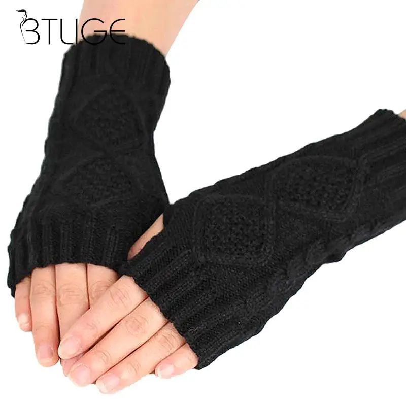 BTLIGE женские перчатки без пальцев Стильный руку зимние вязаные перчатки Для женщин Arm вязаный крючком варежки челнока