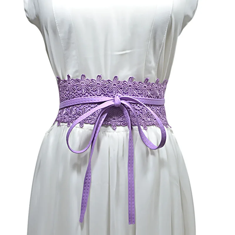 Новые женские Свадебные ремни платье женское кружевное кружево широкий пояс черный белый модный Кружевной Галстук из мягкой ткани ремень harajuku C39 - Цвет: Фиолетовый