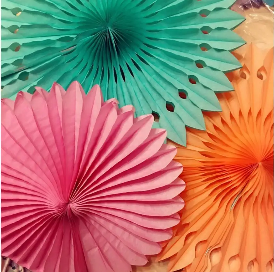 12 inch 5pcs lot white pink blue tissue paper fan wedding paper fan flower decorations