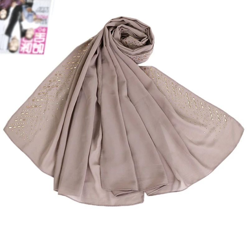 Для женщин сплошной цвет пузырь шифон шали со стразами шарф хиджаб оголовье обёрточная бумага модные мусульманские 16 цвет шарфы для/шарф 180*75 см - Цвет: 8