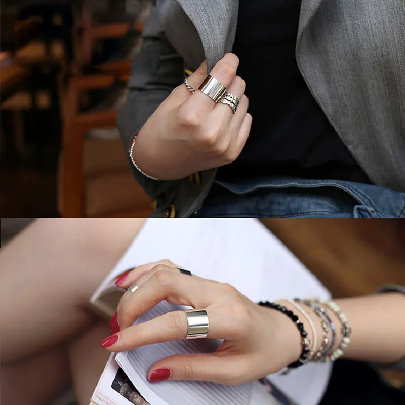 Elegant Quality 925 Rings Adjustable Fashion Personality Geometric Open Wide Ring Sterling Silver for Women Jewely |