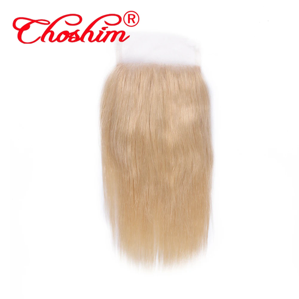 

Remy Brazilian Human Hair Straight 613 Blonde Lace Closure Pre Plucked with Baby Hair 4x4 Inches Free/Three/Middle Part Closure