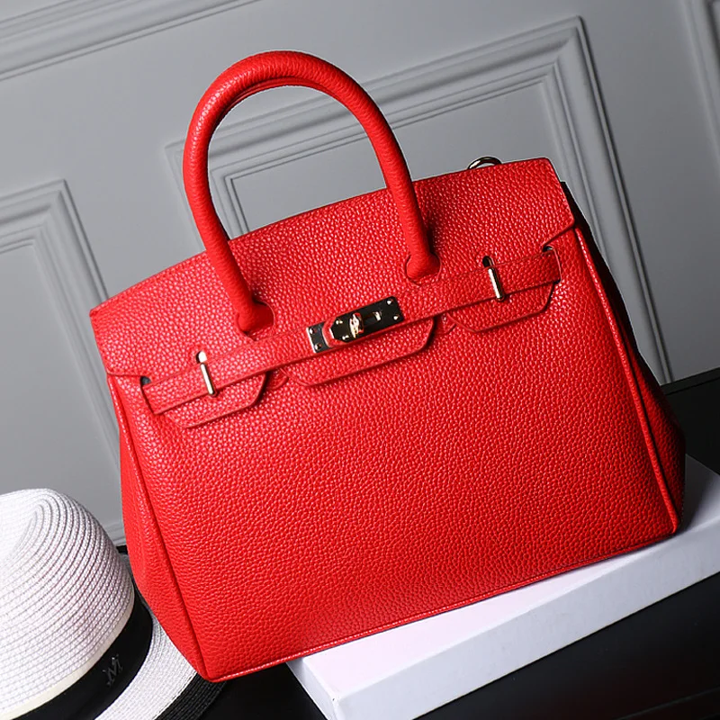 

Pu Embossing Lichee Pattern Satchels Red Handbags for Women Big Capacity Black/Pink Lady Shoulder Bag for Business/Shopping