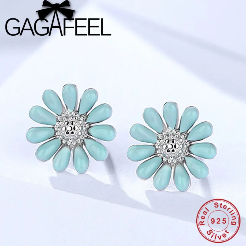 

GAGAFEEL Brand New Blue Daisy Earrings for Women Girl's 925 Sterling Silver Crystal Lovely Stud Earrings Lovely Jewelry Gift