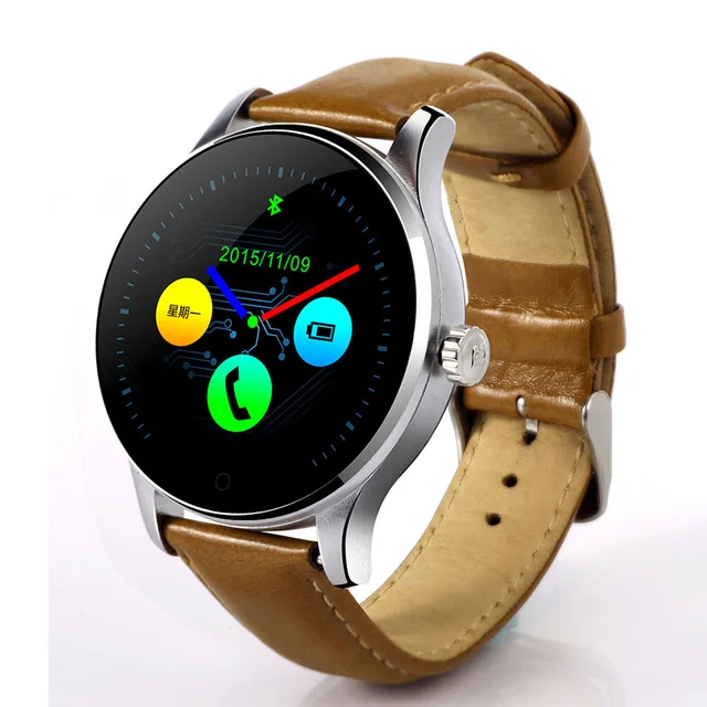 Смарт-часы K88H, 1,22 дюймов, круглый экран, поддержка пульсометра, Bluetooth, умные часы для Apple, huawei, IOS, Android, pk, KW88 - Цвет: Brown leather strap