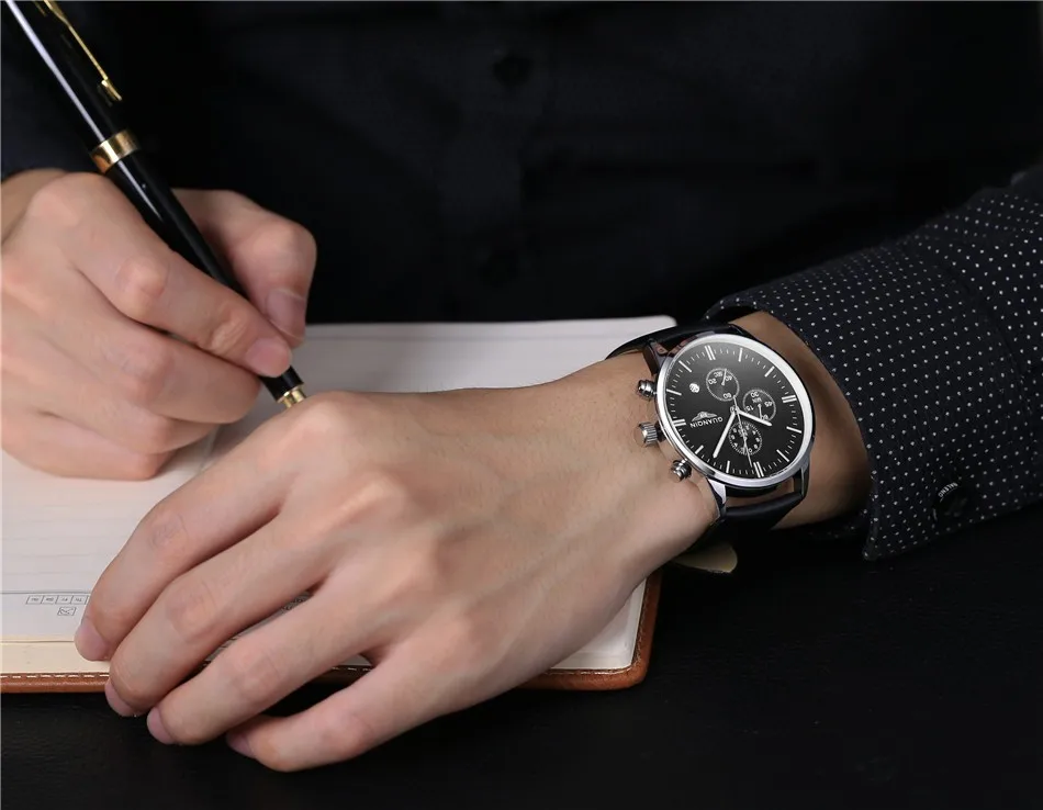 GUANQIN Quartz Watch Mens Watches Top Brand Luxury Chronograph Clock Men Sport Waterproof Leather Wristwatch relogio masculino